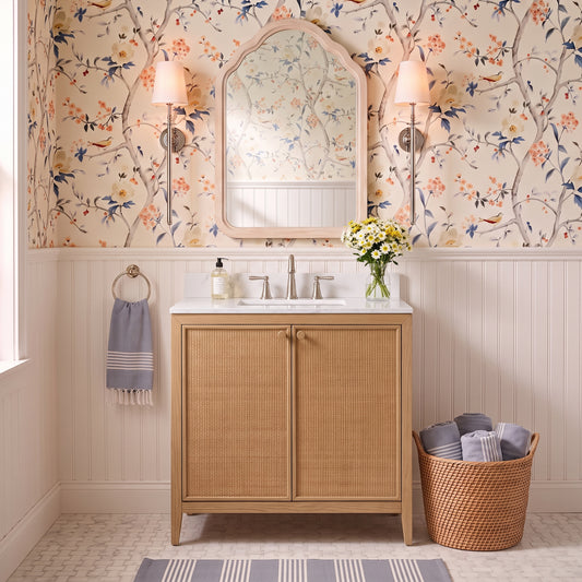 Whitney 36"W x 22"D Rattan RTA Single Bathroom Vanity | Calacatta Gold Quartz Countertop