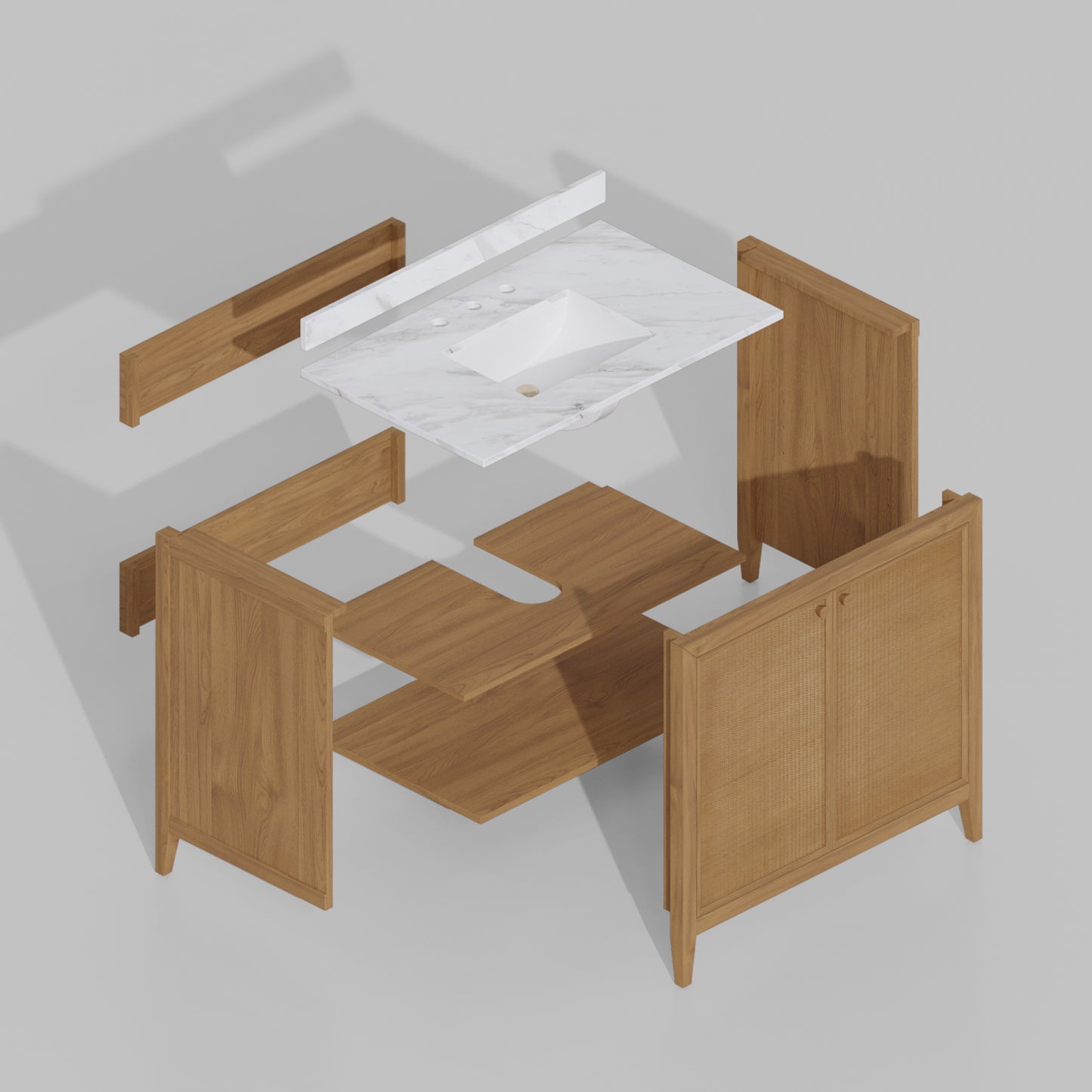 Whitney 36"W x 22"D Rattan Single Bathroom Vanity | Cultured Marble Countertop