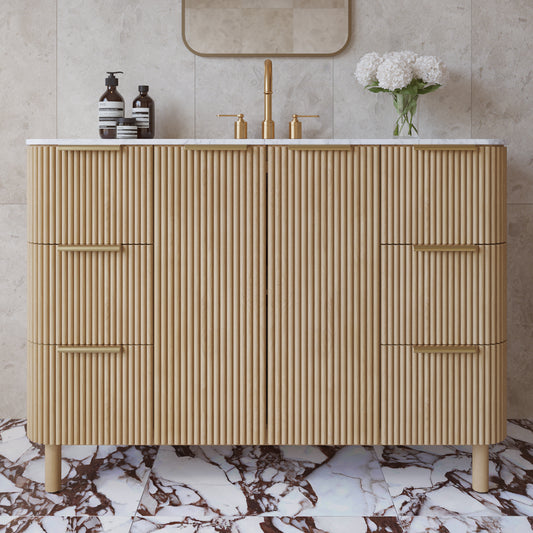 Havana 48" Single Bathroom Vanity in Nordic Reeded Birch | Calacatta Gold Quartz