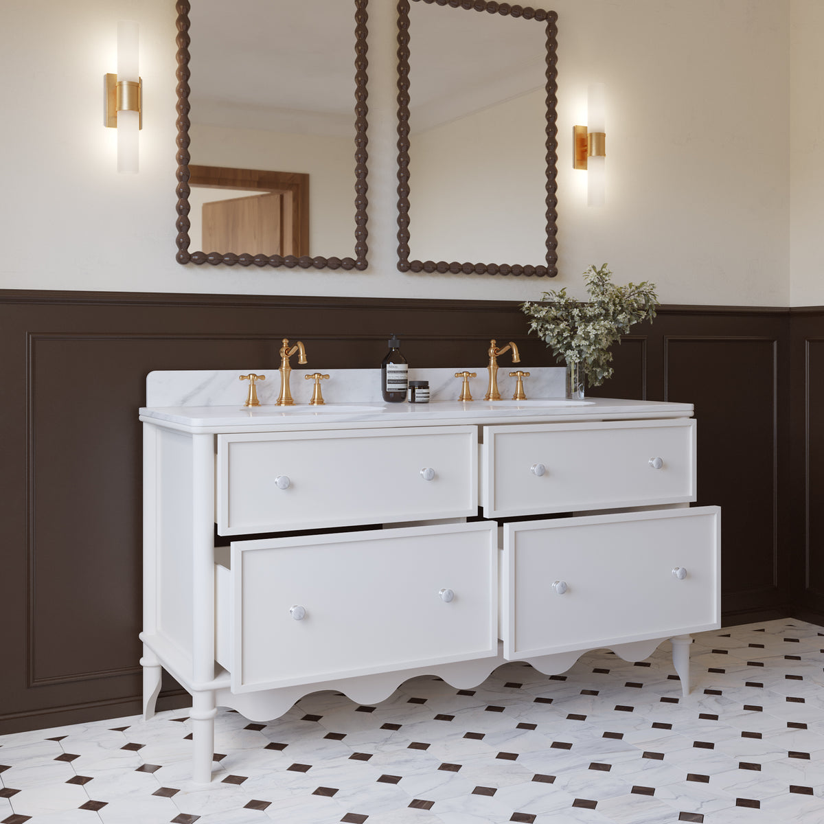 Juliette 60"W x 22"D Double Sink Bathroom Vanity with Cultured Marble Top