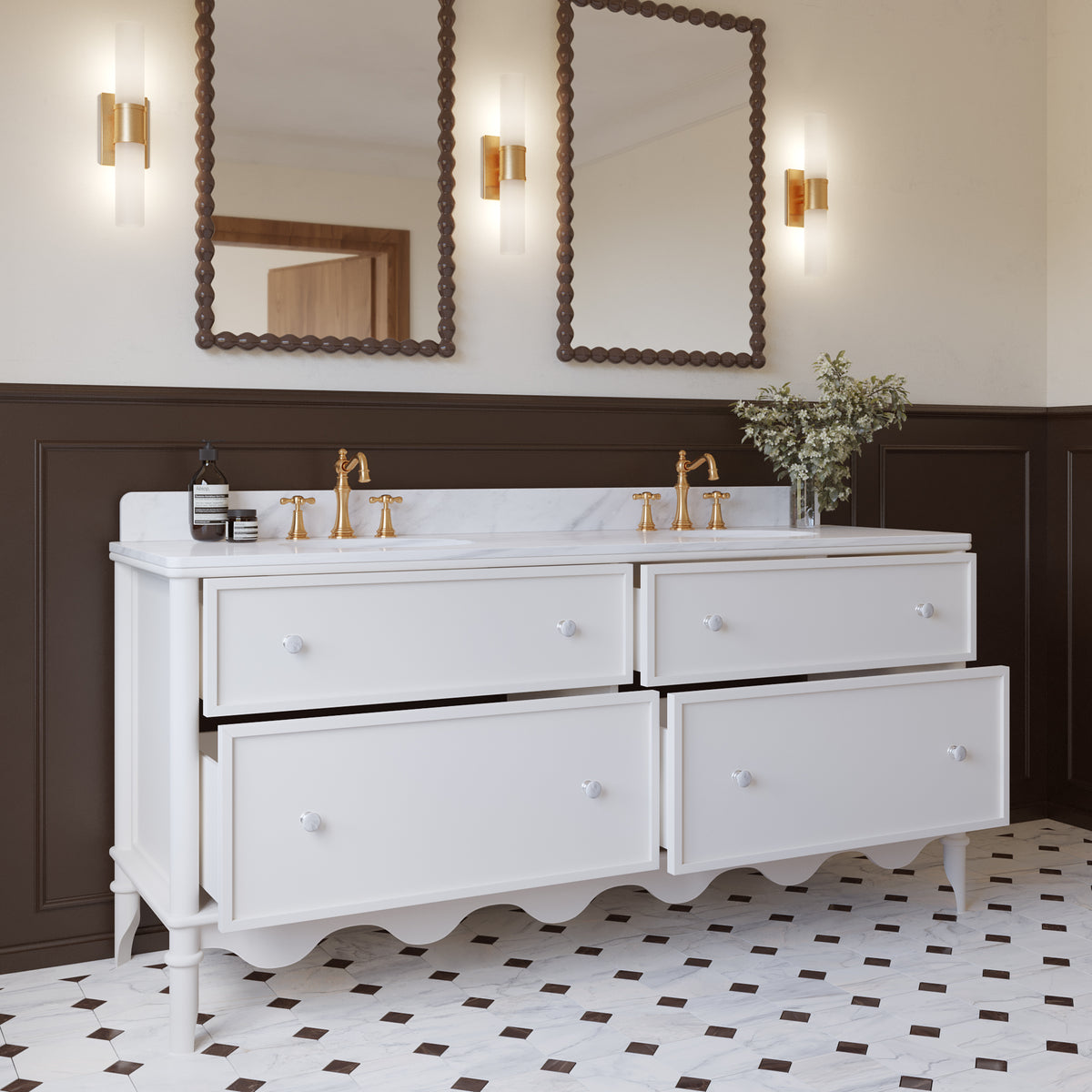 Juliette 72"W x 22"D Double Sink Bathroom Vanity | Cultured Marble Top