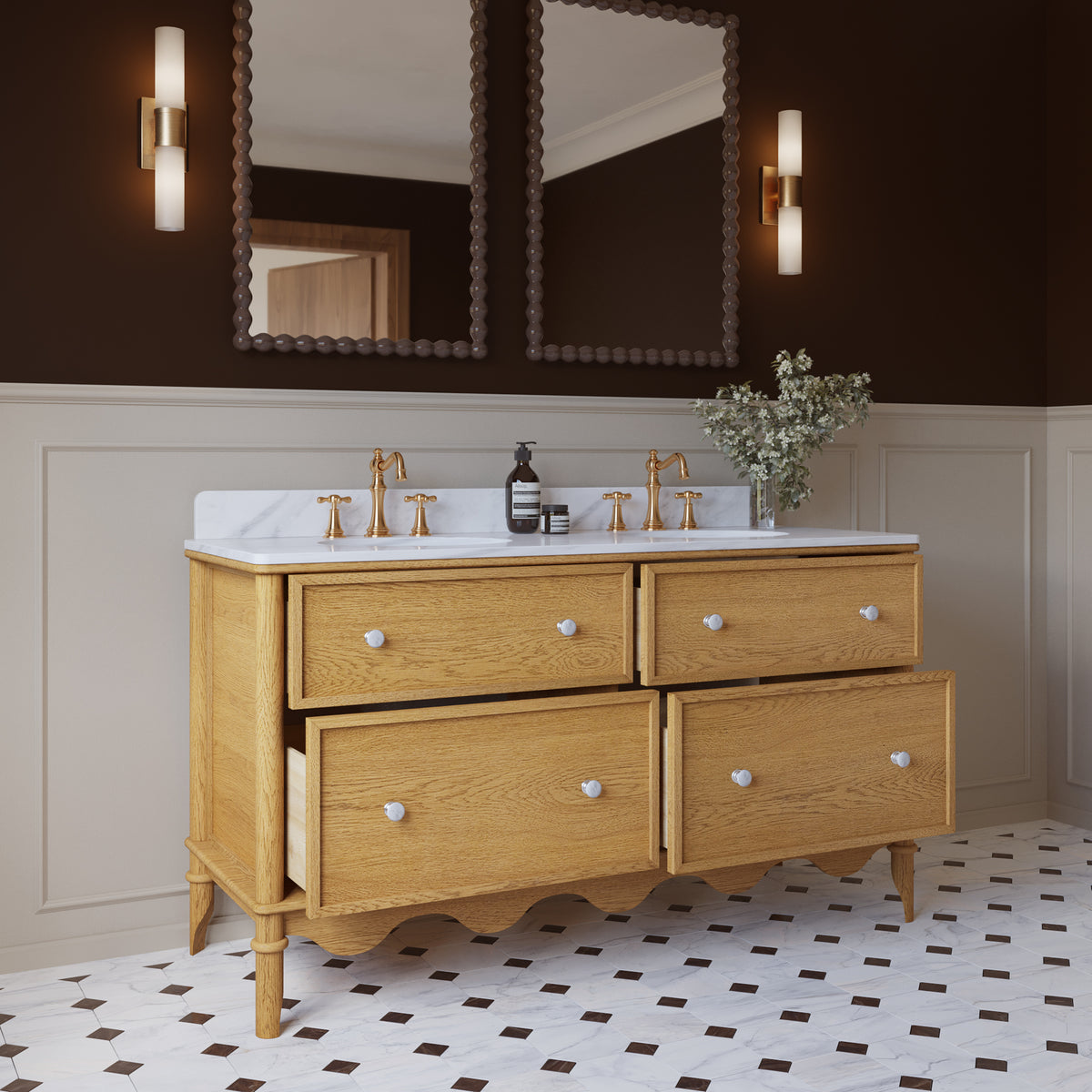 Juliette 60"W x 22"D Double Sink Bathroom Vanity with Cultured Marble Top