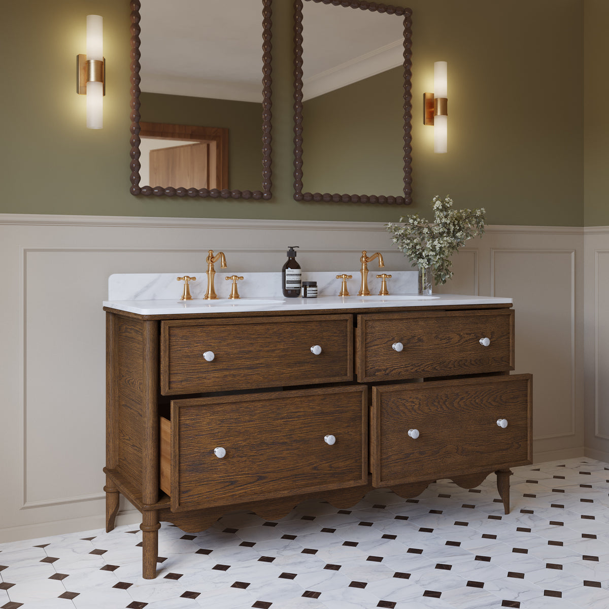Juliette 60"W x 22"D Double Sink Bathroom Vanity with Cultured Marble Top