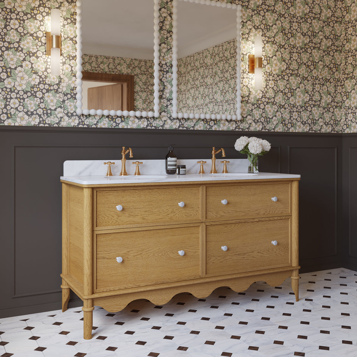Juliette 60"W x 22"D Double Sink Bathroom Vanity with Cultured Marble Top