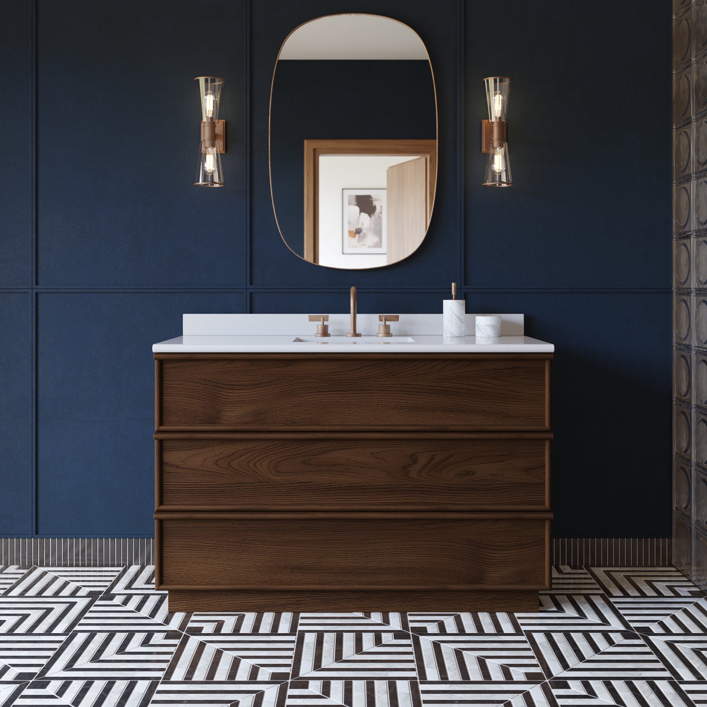 Cooper 48" Single Sink Bathroom Vanity in Natural Walnut with Quartz Top
