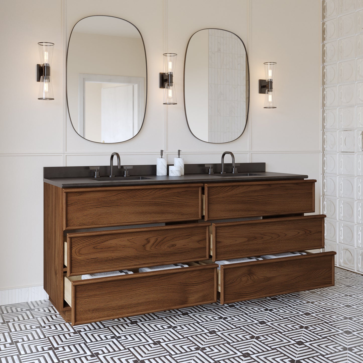 Cooper 72" Double Sink Bathroom Vanity in Natural Walnut with Quartz Top