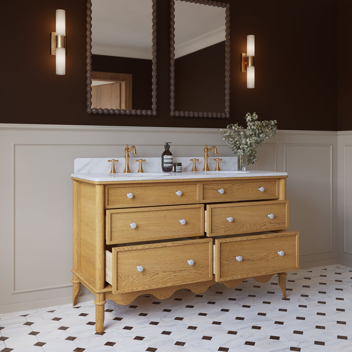 Juliette 54"W x 22"D Double Sink Bathroom Vanity with Cultured Marble Top