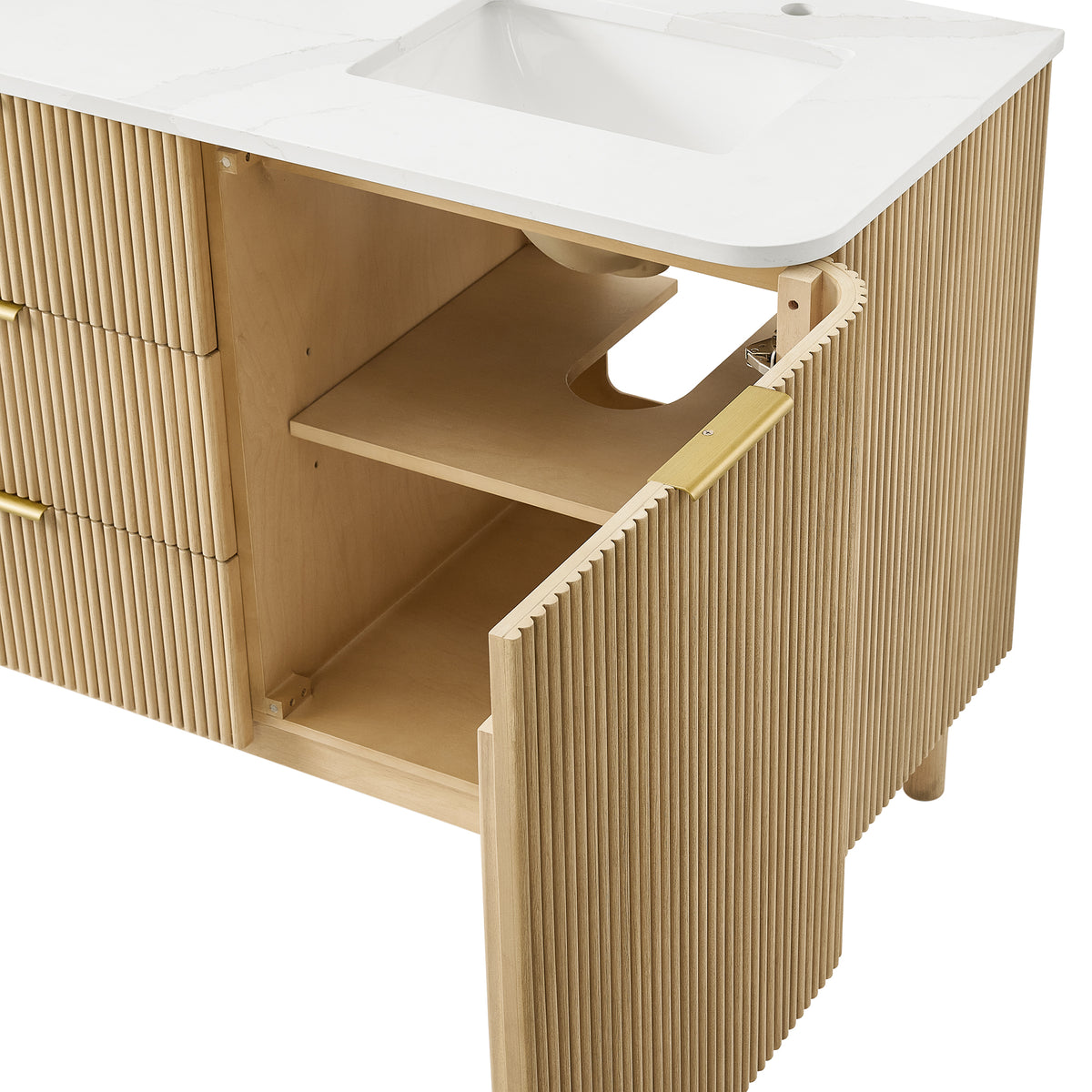 Havana 72" Double Bathroom Vanity in Nordic Reeded Birch | Calacatta Gold Quartz