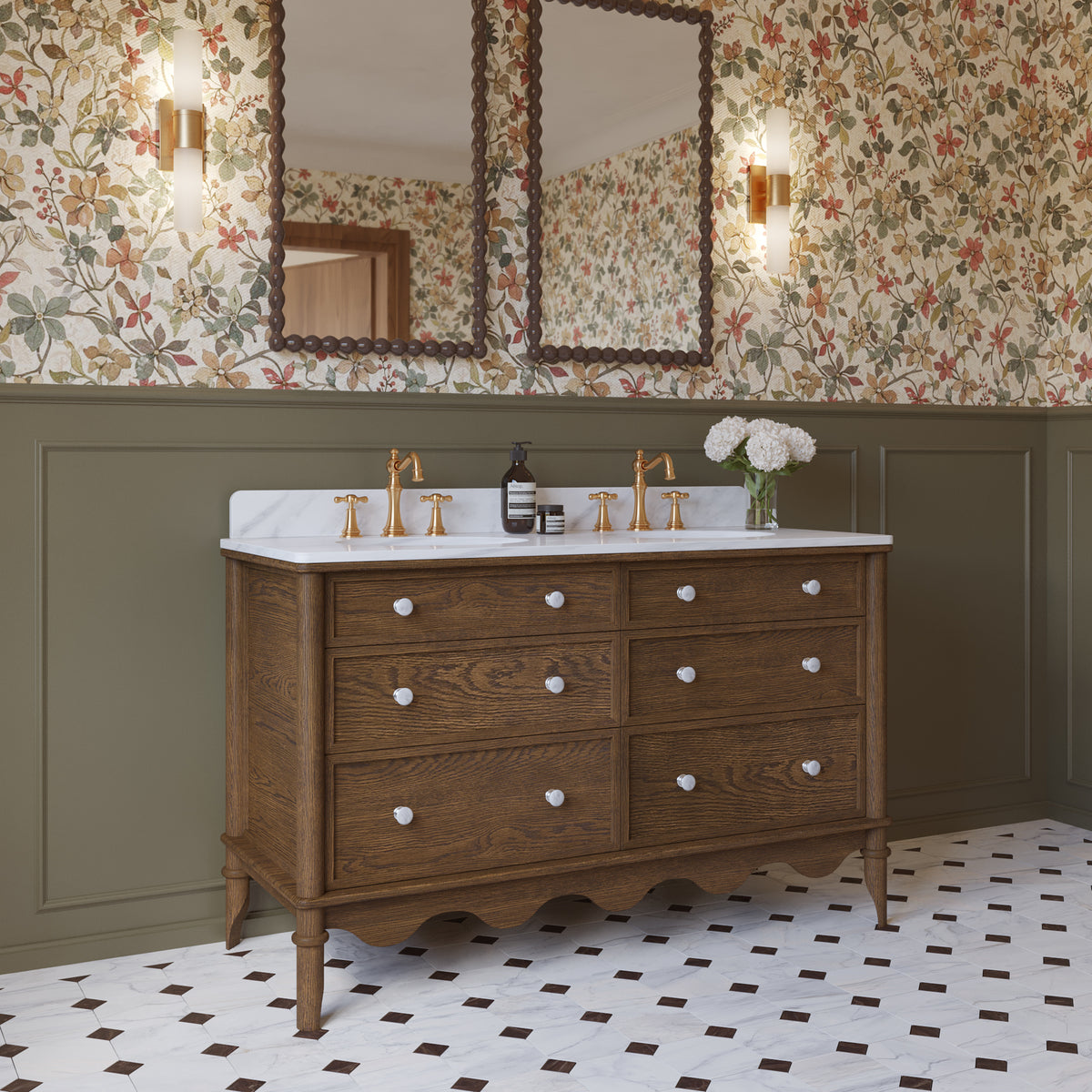 Juliette 54" Bathroom Vanity in Enhanced Brown Oak | Cultured Marble Countertop