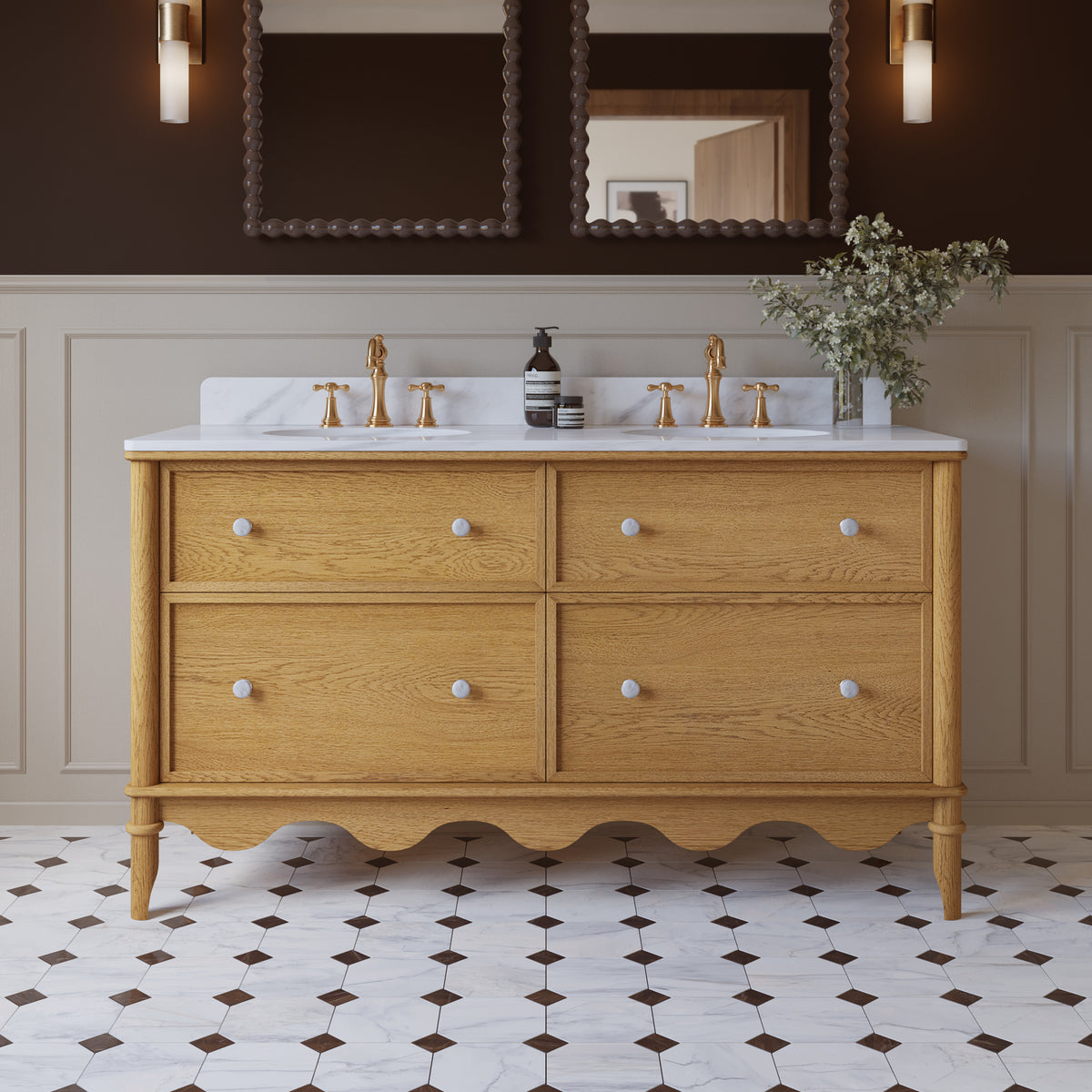 Juliette 60"W x 22"D Double Sink Bathroom Vanity with Cultured Marble Top