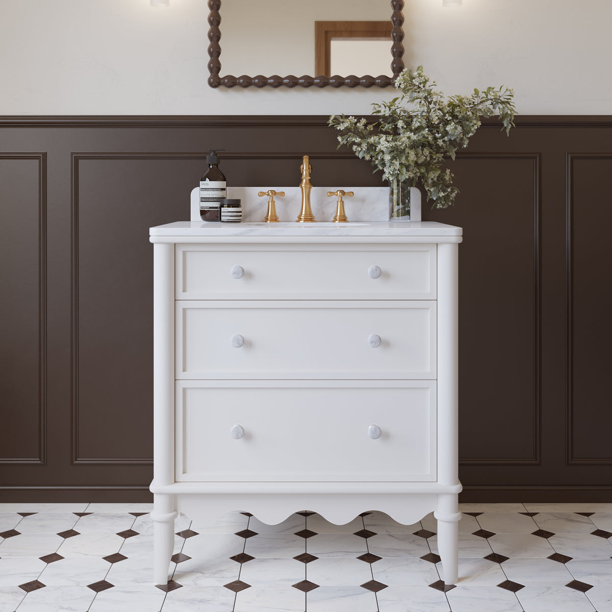 Juliette 30" Bathroom Vanity in Blanc White with Engineered Marble Countertop