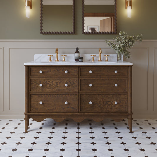 Juliette 54" Bathroom Vanity in Enhanced Brown Oak | Cultured Marble Countertop