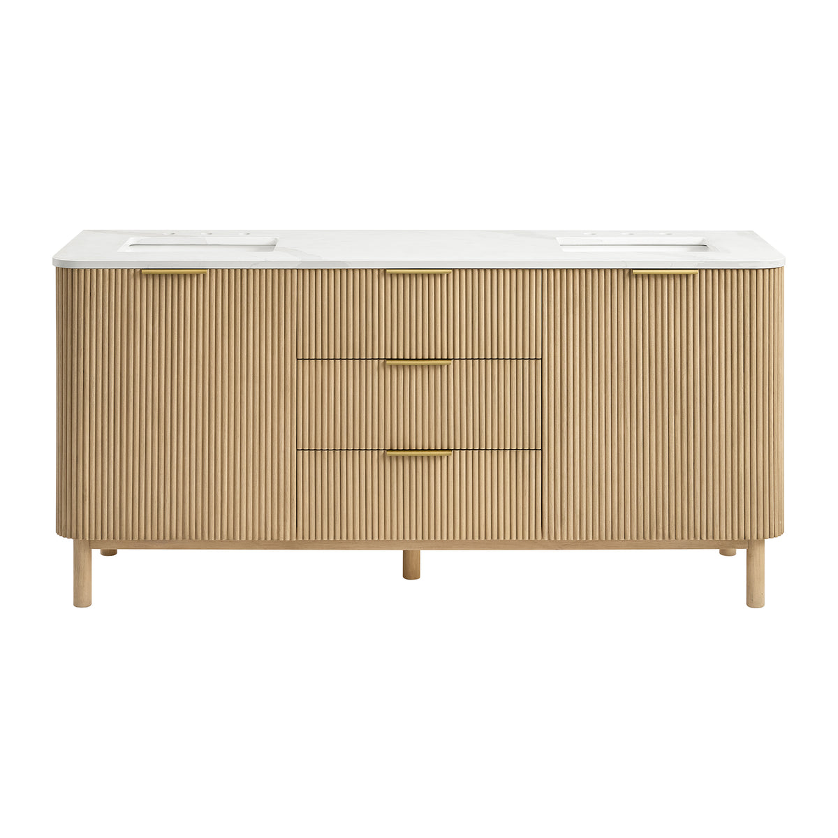 Havana 72" Double Bathroom Vanity in Nordic Reeded Birch | Calacatta Gold Quartz