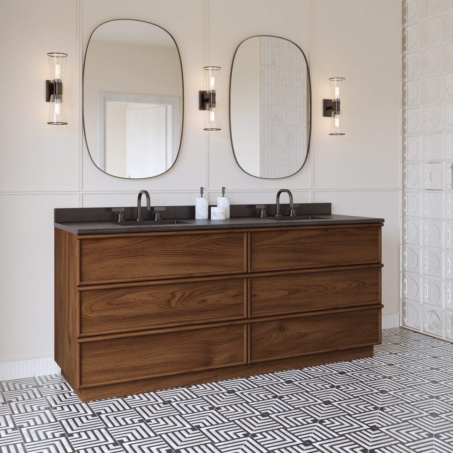 Cooper 72" Double Sink Bathroom Vanity in Natural Walnut with Quartz Top