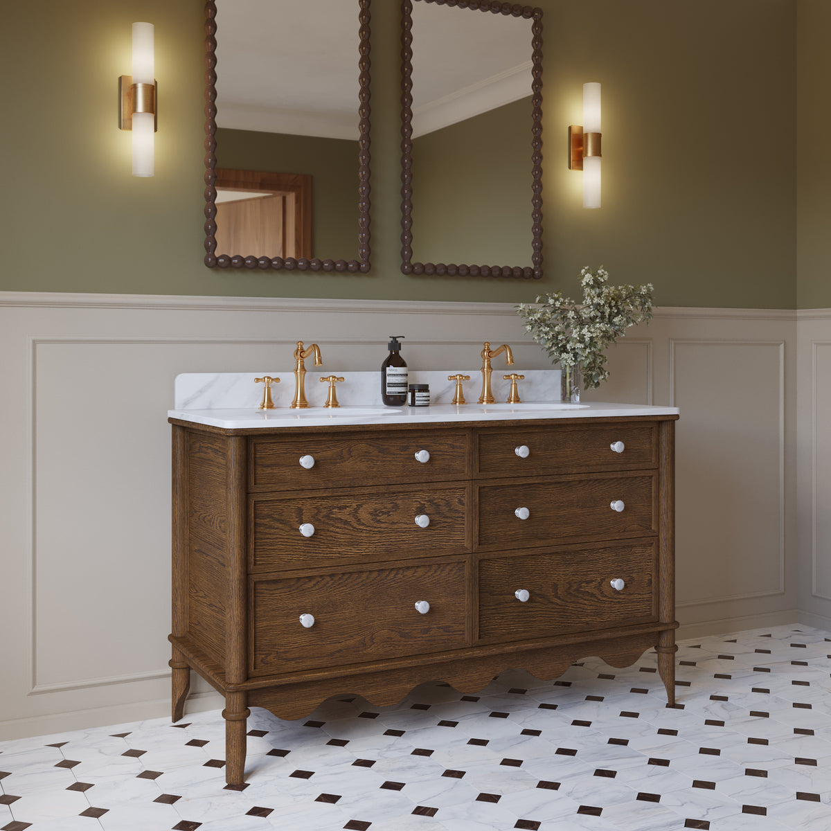 Juliette 54" Bathroom Vanity in Enhanced Brown Oak | Cultured Marble Countertop
