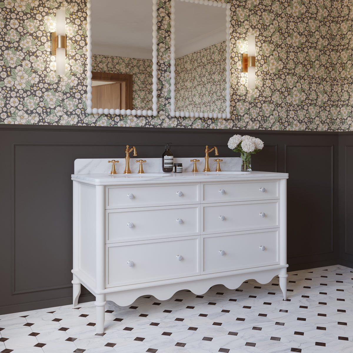 Juliette 54"W x 22"D Double Sink Bathroom Vanity with Cultured Marble Top